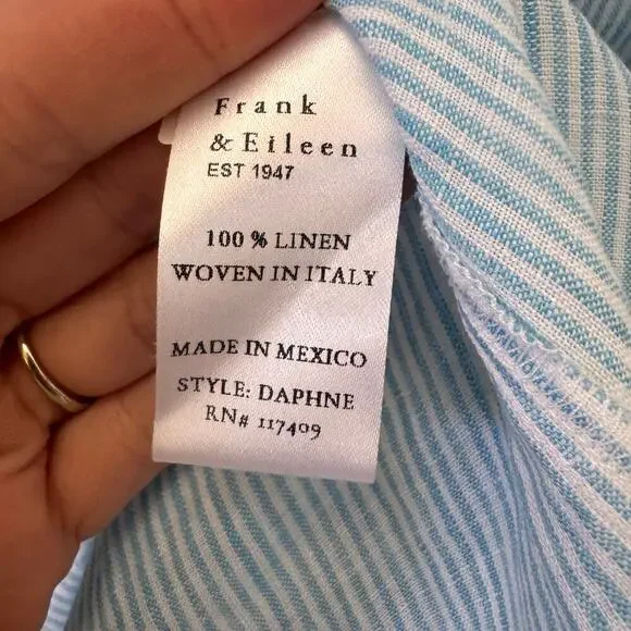 Frank & Eileen Daphne Sleeveless Popover Dress Blue White Stripe Linen Size XL - Picture 11 of 12